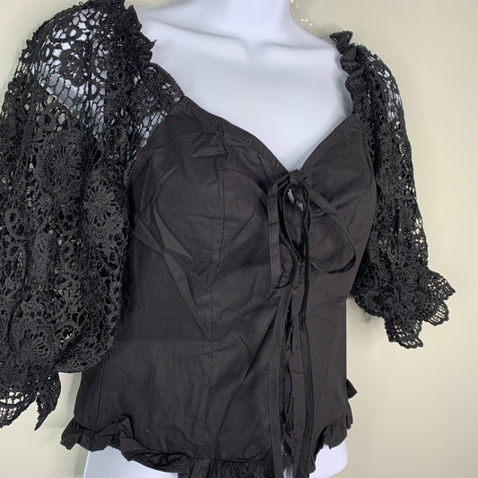 Black Corset Top With Long Lace Sleeves